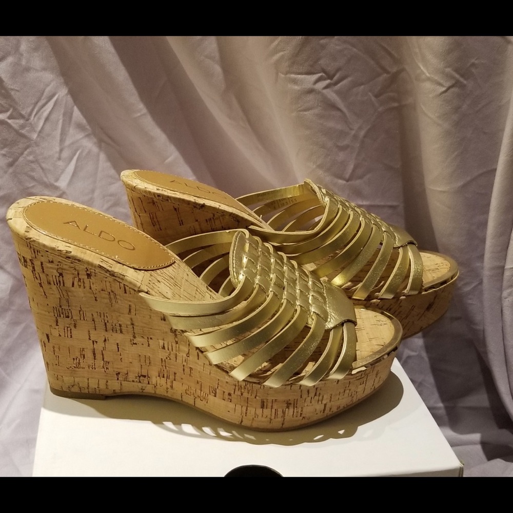 Gold Colored Cork Sole wedge heel style Sandles From ALDO